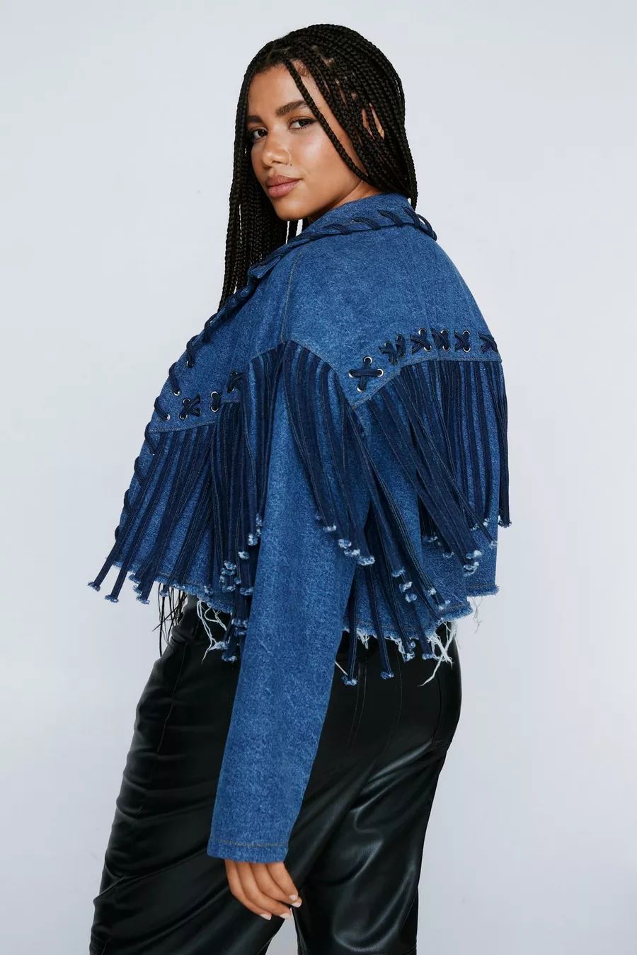 Plus Size Lattice Fringe Denim Cropped Jacket | Nasty Gal (US)