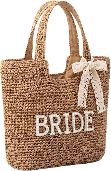 Bridal Shower Gift, Bride Tote Bag, Straw Purse, Honeymoon Beach Bag for Bride to Be, Bachelorett... | Amazon (US)