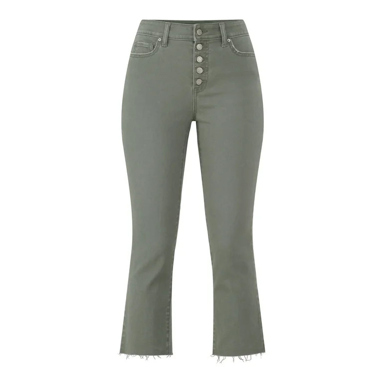 Time and Tru Women's High Rise Button Fly Straight Leg Crop Jeans, 25" Inseam, Sizes 0-22 | Walmart (US)
