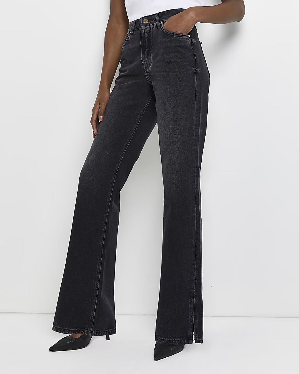 Black high waisted wide leg jeans | River Island (UK & IE)