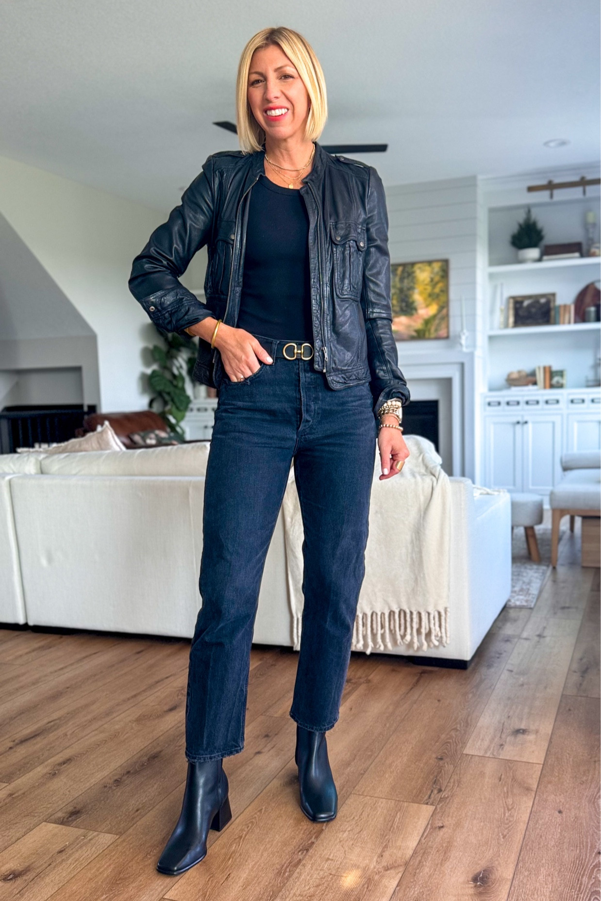 All black plus boots is such a chic look for later this fall in winter I love how easily these straight like jeans pair with boots and for the colder months I am wearing my true to size 27 in these 100% cotton jeans

#LTKStyleTip #LTKBacktoSchool #LTKOver40