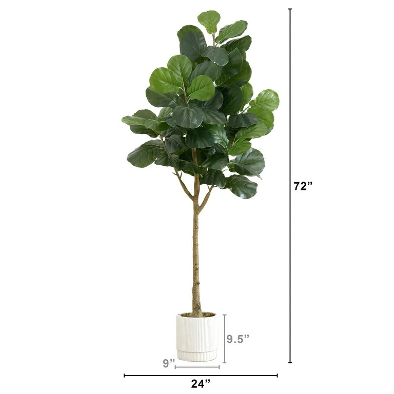 Nearly Natural 6ft. Artificial Fiddle Leaf Fig Tree with White Decorative Planter, Green - Walmar... | Walmart (US)