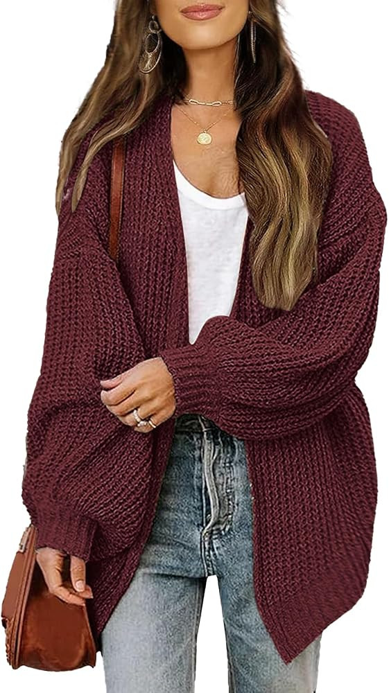 Womens Long Cardigan Sweater Fall 2025 Trendy Chunky Waffle Knit Oversized Open Front Dressy Card... | Amazon (US)