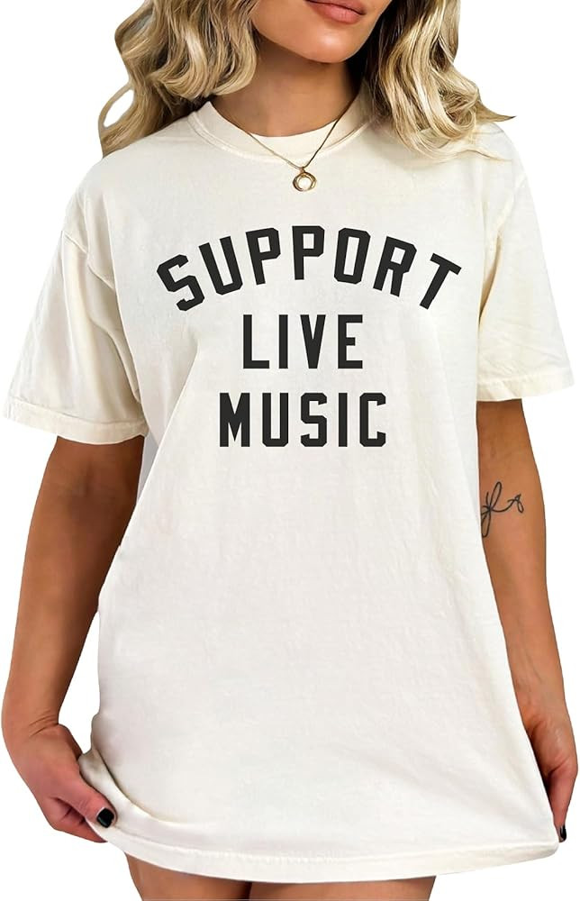 Support Live Music Shirt Support Local Music Concert Festival Local Bands T-Shirt Casual Women Sh... | Amazon (US)