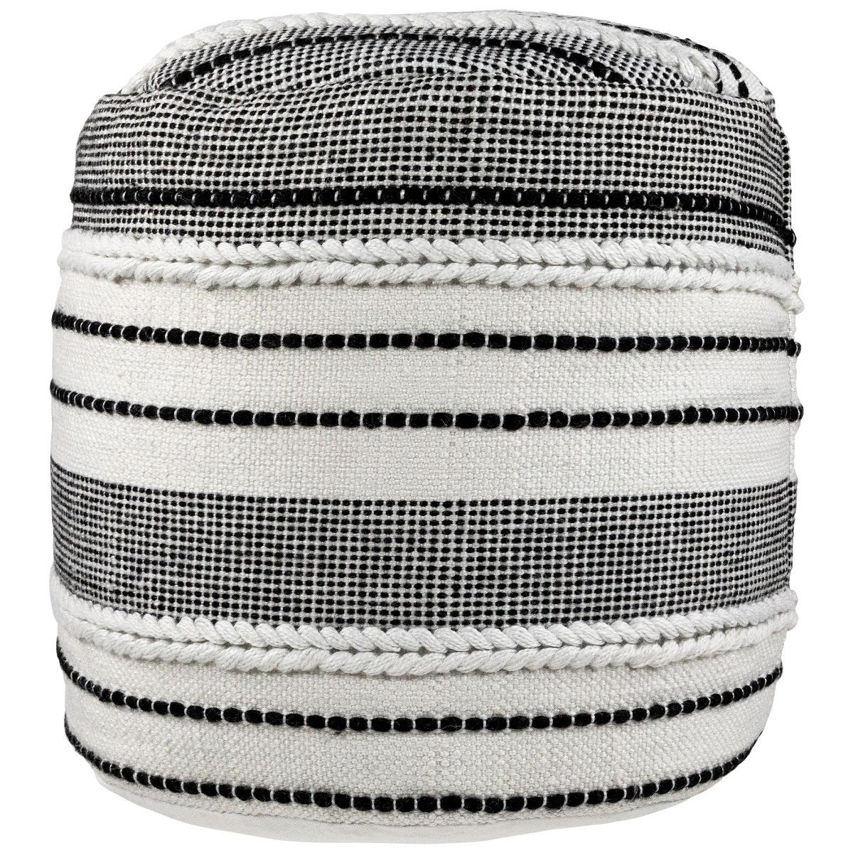 Northlight 18" White and Black Striped Outdoor Woven Pouf Ottoman | Target