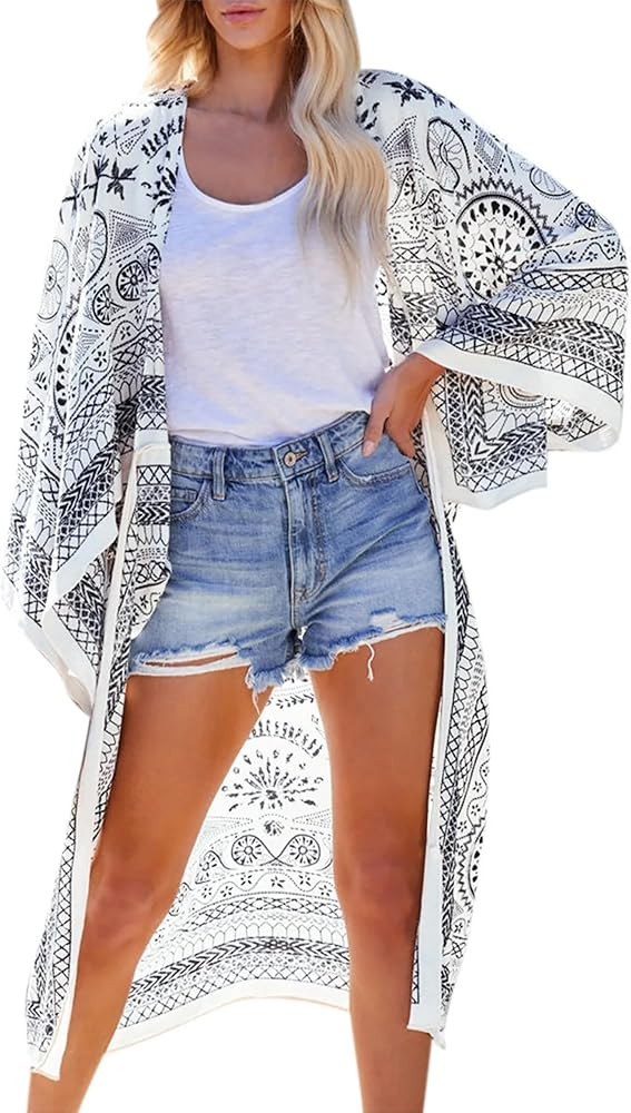 Breezy Lane Women's Kimono Cardigan Summer Swimsuit Coverups Beach Cover Up with Floral Print for... | Amazon (US)