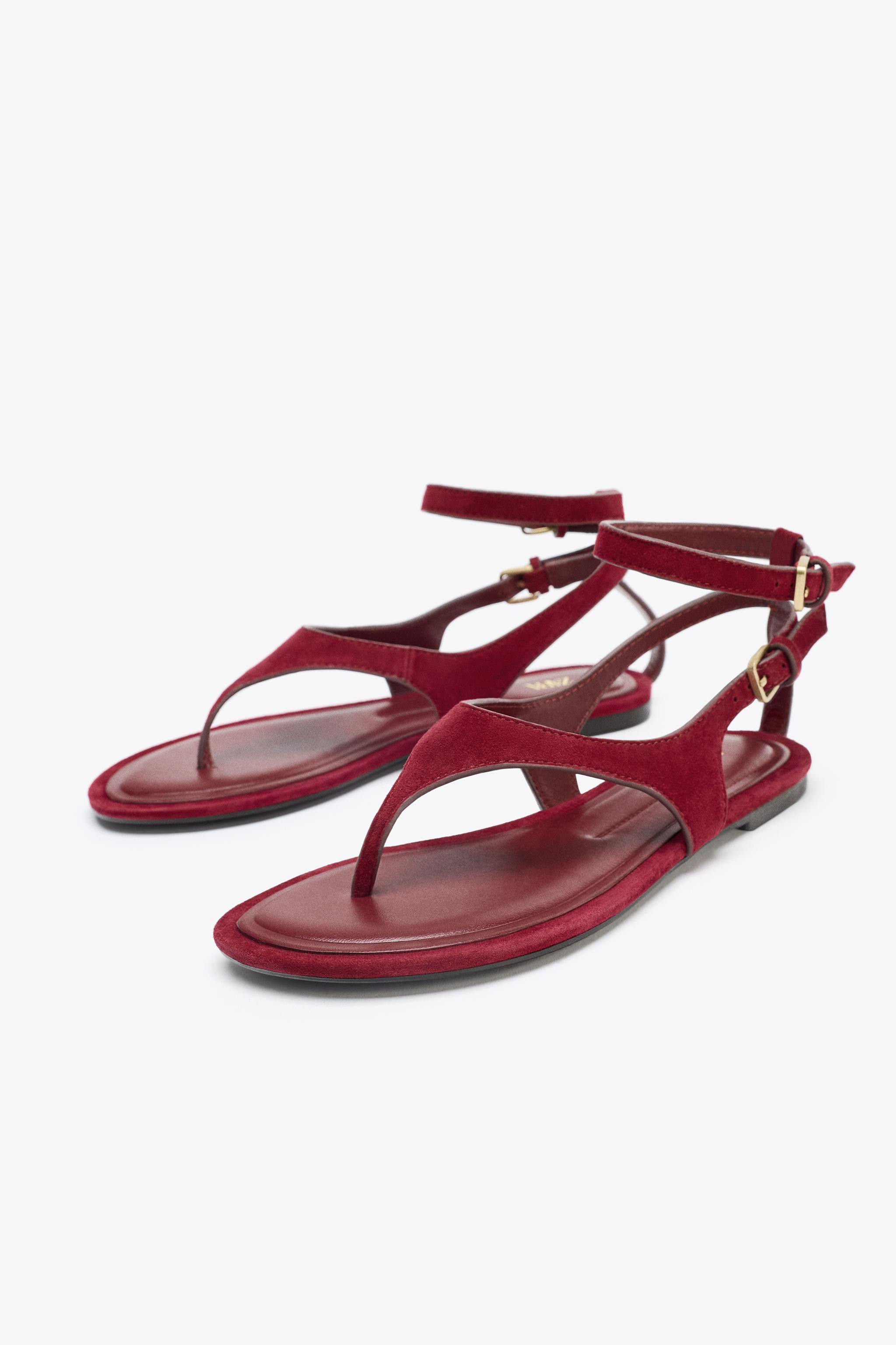 SPLIT SUEDE FLAT TOE POST SANDALS | Zara UK