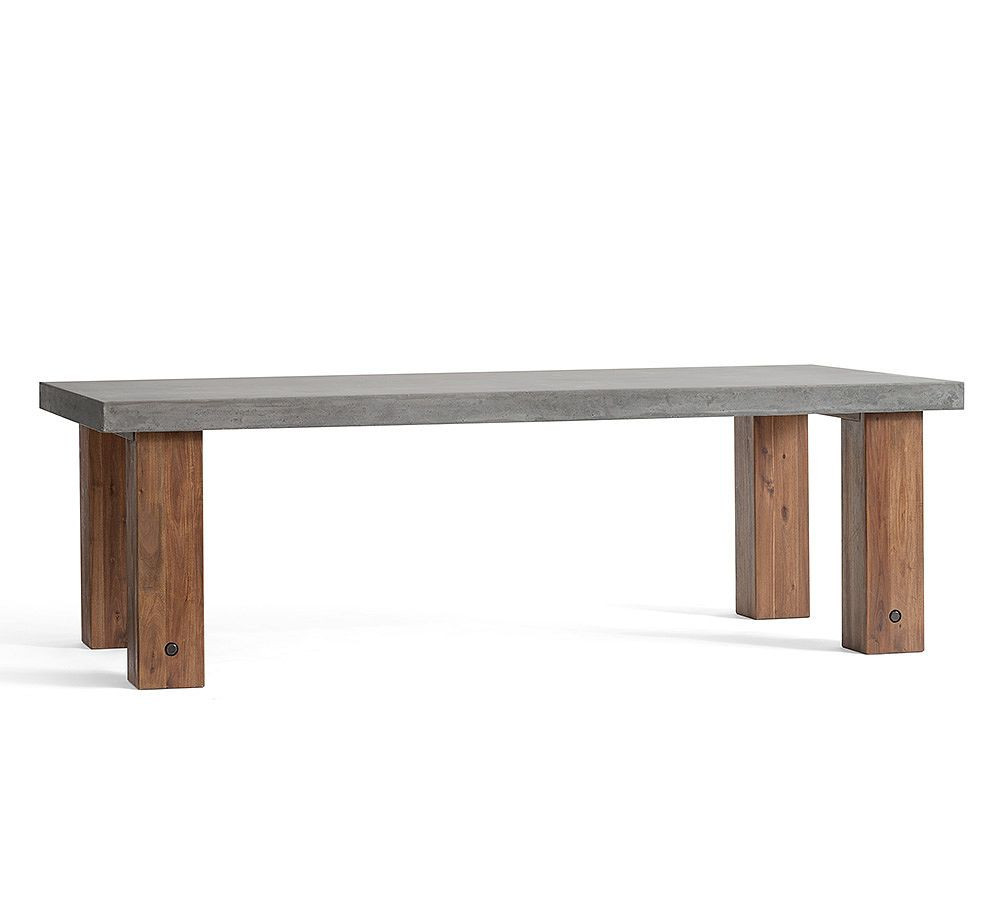 Abbott FSC(R) Acacia/Concrete Chunky Leg Outdoor 96"" Dining Table, Brown/Gray Concrete | Pottery Barn (US)
