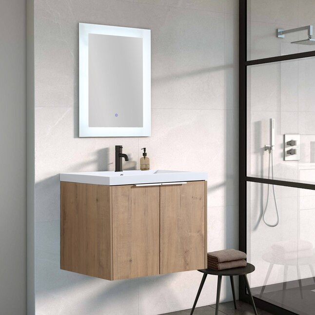 Forclover Floating Soft-Closing 24-in Imitative Oak Single Sink Floating Bathroom Vanity with Whi... | Lowe's