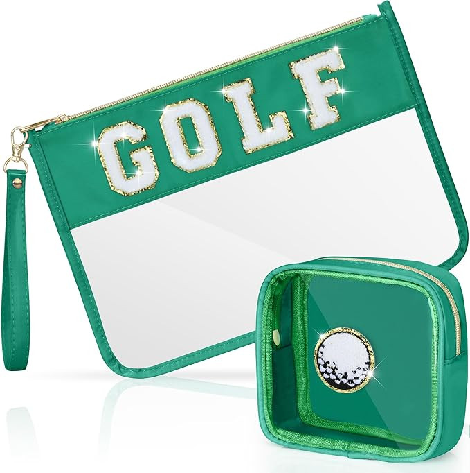 2 Pcs Golf Gifts Cosmetic Makeup Bag with Chenille Letter Patch, Clear Pouch PVC Organizer Purse,... | Amazon (US)
