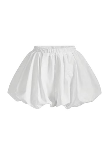 BEAUDRM Women's Elastic High Waist Shorts Summer Fashion Wide Leg Bloomers Shorts White XX-Large | Amazon (US)