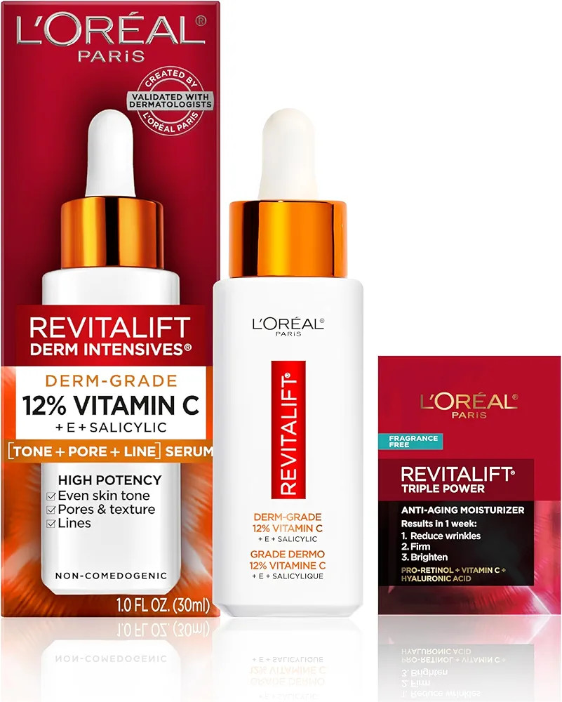 L'Oreal Paris Revitalift 12% Pure Vitamin C Serum, Vitamin E, Salicylic Acid, Brightening 1 oz + ... | Amazon (US)