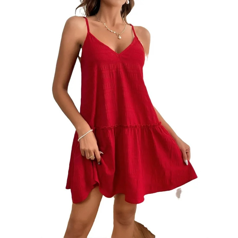 Casual Plain Spaghetti Strap Cami Sleeveless Red Women Dresses (Women's) | Walmart (US)