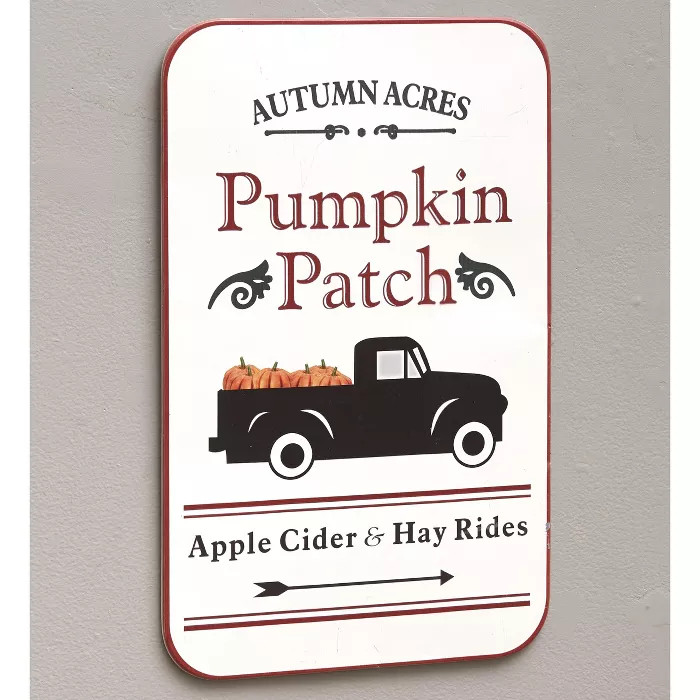 Lakeside Autumn Acres Metal Wall Hanging Harvest Pumpkin Patch Sign with Hay Ride Truck | Target