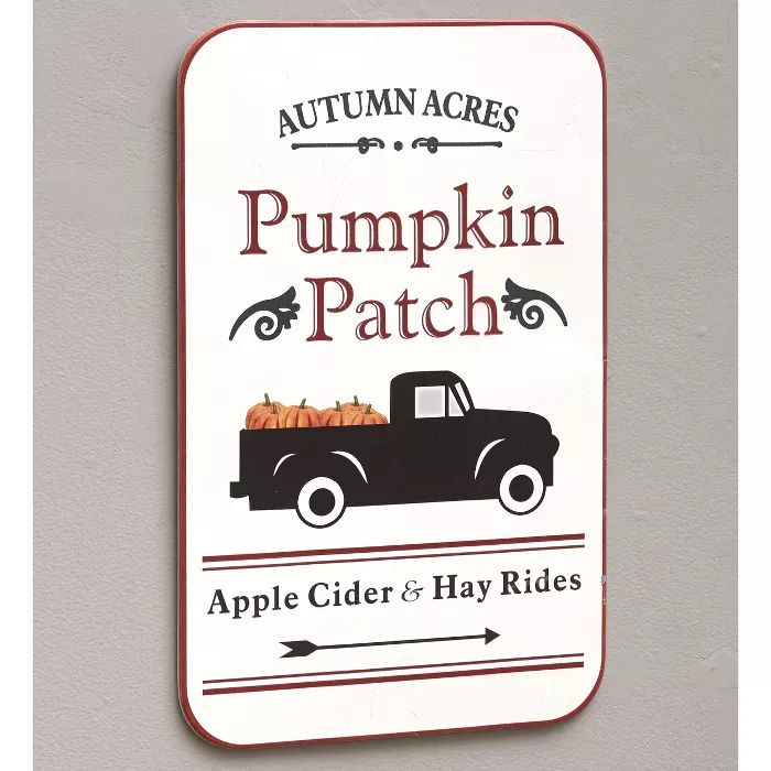 Lakeside Autumn Acres Metal Wall Hanging Harvest Pumpkin Patch Sign with Hay Ride Truck | Target