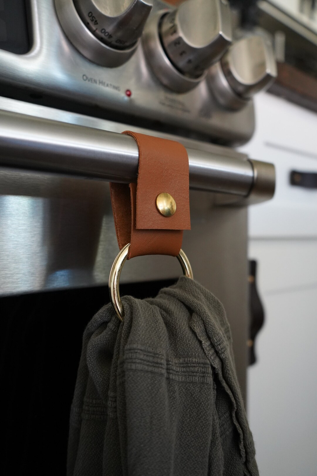 Leather & Metal Towel Ring Holder - Oven Door Handle Towel Hanger - Kitchen and Farmhouse Decor | Etsy (US)