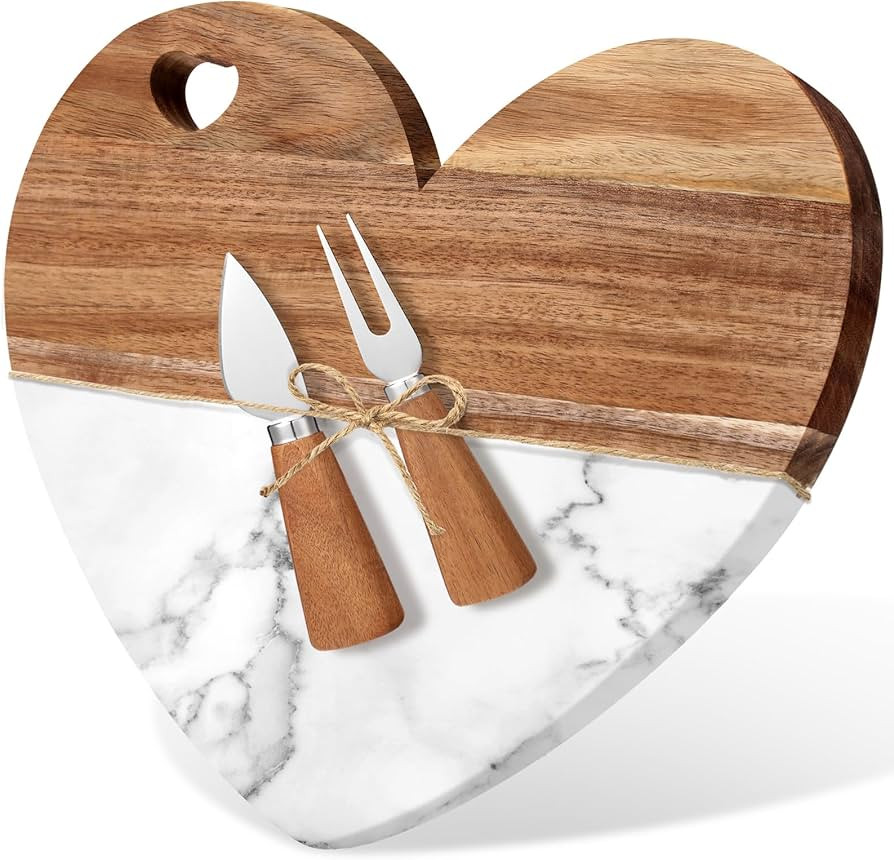 Patelai Valentine Heart Shaped Marble Charcuterie Cutting Serving Board for Women 12'' Wood and M... | Amazon (US)