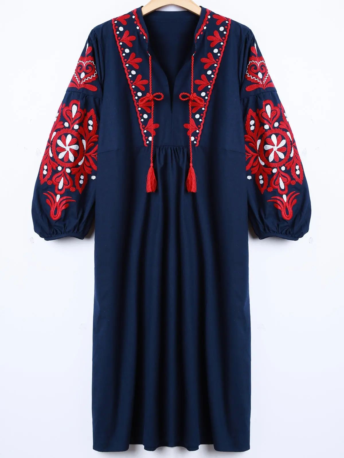 Casual Lantern Sleeve Embroidered Dress | Rosegal US