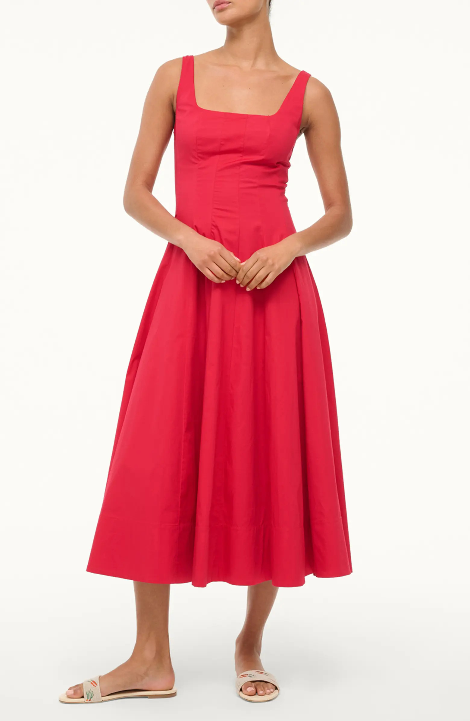STAUD Wells Sleeveless Stretch Silk Midi Dress | Nordstrom | Nordstrom