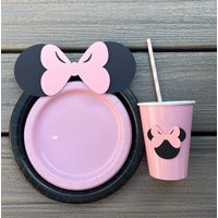 10 Black Light Pink Minnie Mouse Birthday Decoration Table Set Plates Straws Cups Mickey | Etsy (US)