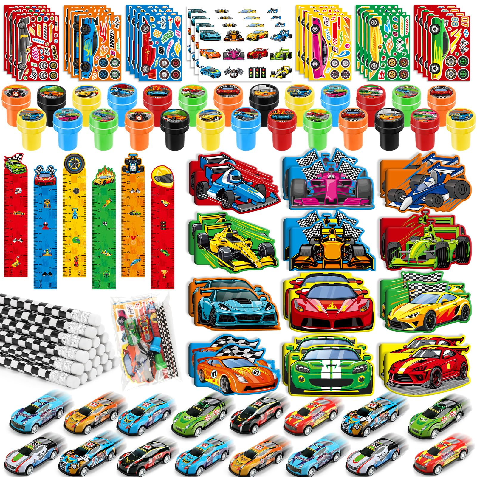 BenLouis 96Pcs Race Car Party Favors Racing Theme School Stationery Set Bulk for Kids Fast Racecar Wheel Birthday Party Goodie Bag Stuffers Classroom Gifts Rewards Pinata Filler | Amazon (US)