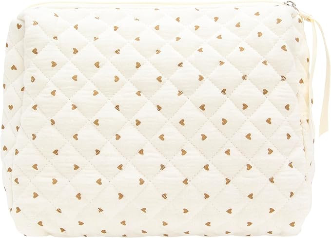 PAZIMIIK Quilted Makeup Bag Large Travel Zipper Soft Cosmetic Pouch for Women Girls Make Up,Gauze... | Amazon (US)