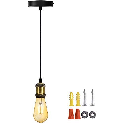 JACKYLED UL Industrial Mini Pendant Light, E26 E27 Medium Base Vintage Pendant Light with Woven Pend | Amazon (US)