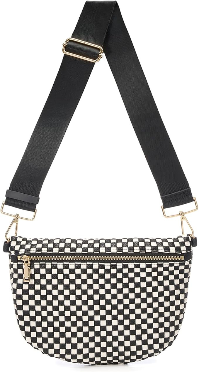 Woven Crossbody Bags For Women, Checkered Fashion PU Bum Bag Waist Pack, Travel Sling Purse with ... | Amazon (US)