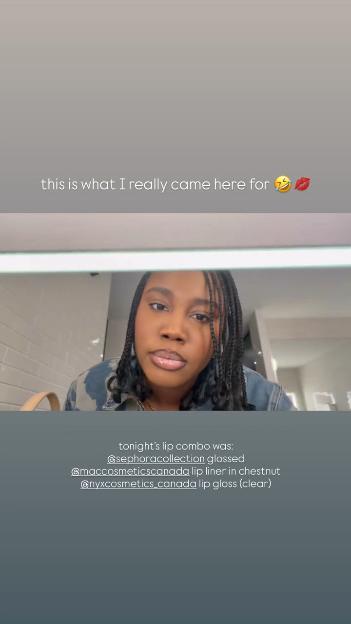 this is what I really came here for 🤣💋 tonight’s lip combo was:
@sephoracollection glossed
@maccosmeticscanada lip liner in chestnut 
@nyxcosmetics_canada lip gloss (clear)