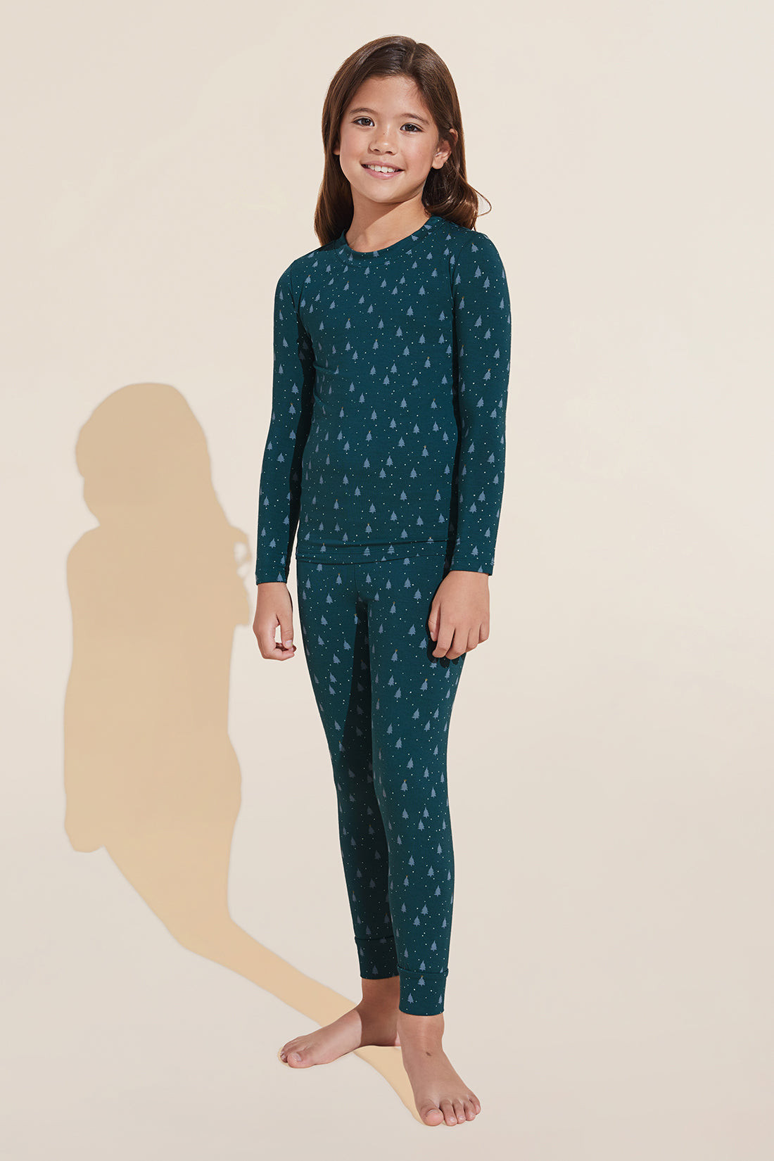 Kids Gisele Printed TENCEL™ Modal Long PJ Set - Forest Foil Evergreen - Eberjey | Eberjey