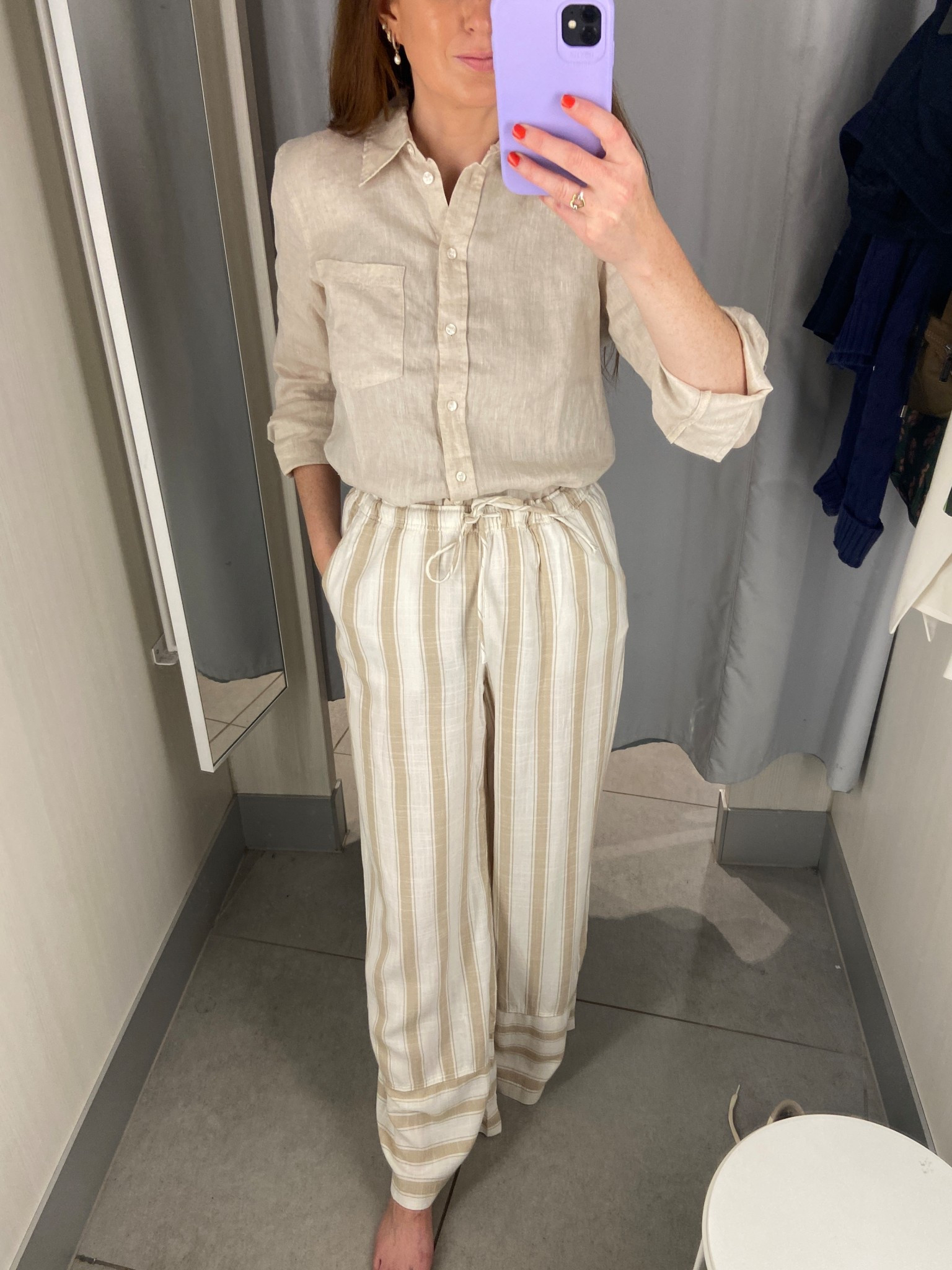 Neutral linen look from H&M perfect for summer days and holiday vibes! 🤍 This relaxed-fit shirt pairs effortlessly with these breezy striped drawstring trousers — and they're currently on sale! 

#LTKOver40 #LTKSummerEdit #LTKSaleAlert