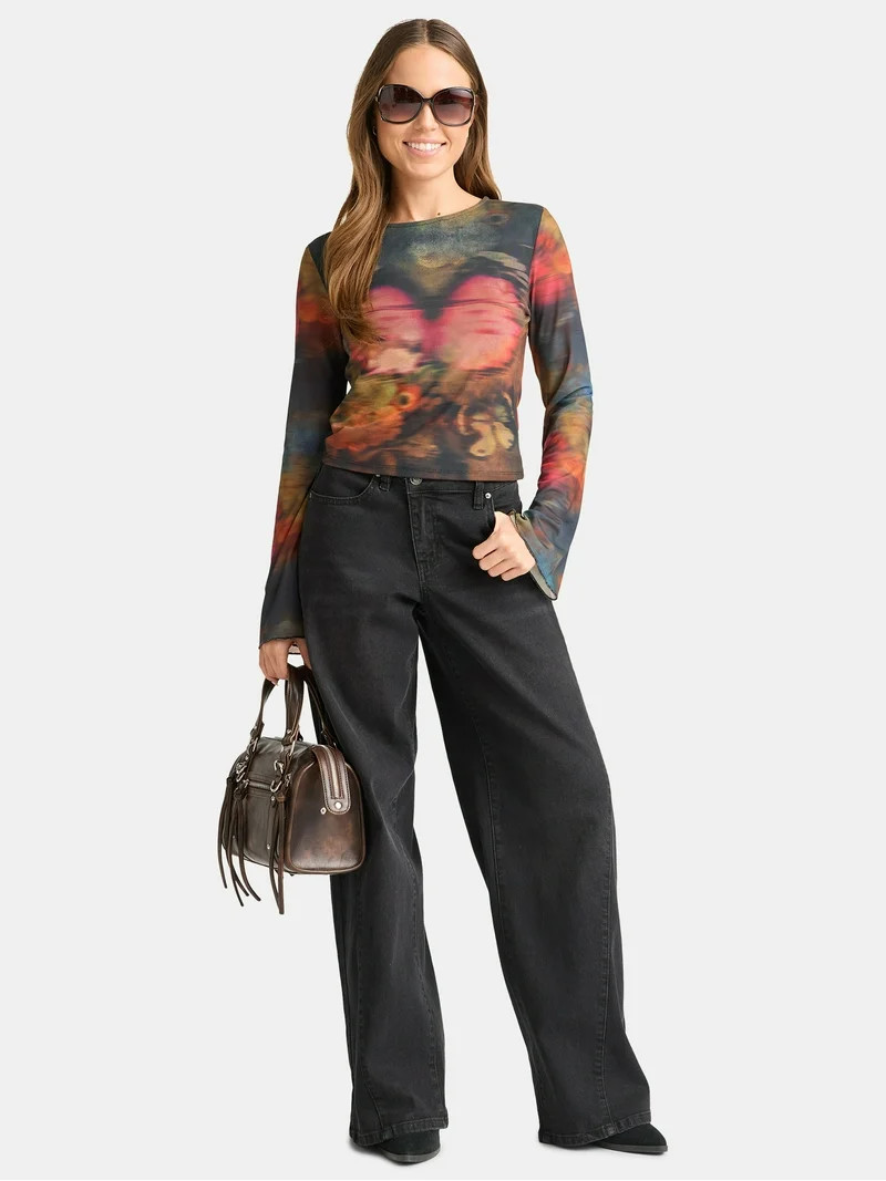 Madden NYC Women's Mesh Top with Long Sleeves, Sizes XXS-XXL | Walmart (US)