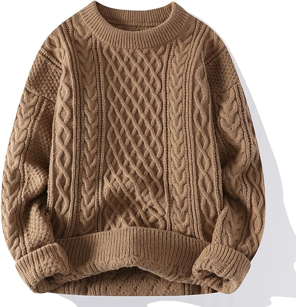 Women Cable Knit Vintage Chunky Sweater Loose Casual Knitted Sweater Unisex Woven Crewneck Knitte... | Amazon (US)