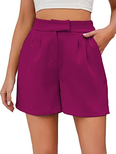 Famulily Hot Pink High Waisted Shorts Elastic Waist Shorts for Women Dressy Shorts for Summer Hot Pink M | Amazon (US)