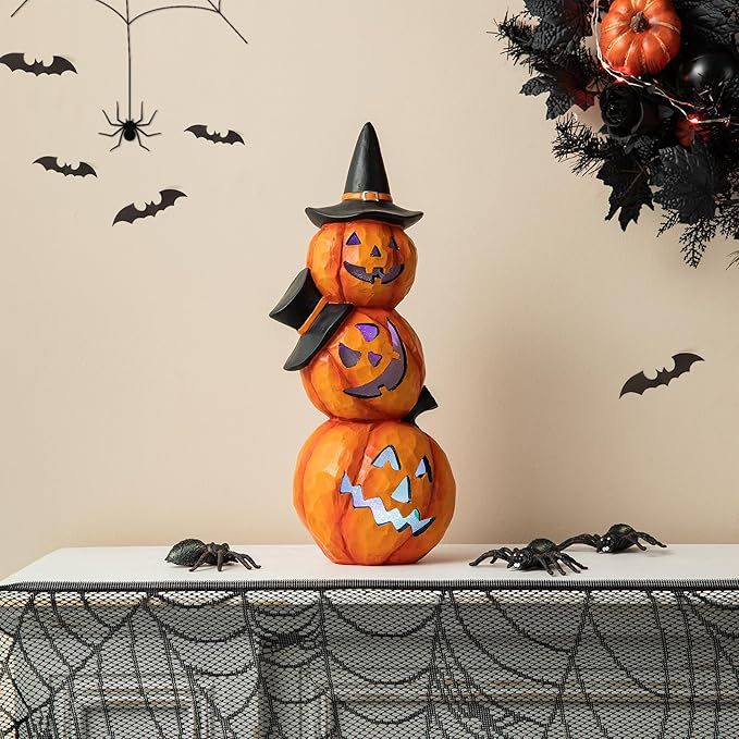 Glitzhome Lighted Halloween Resin Pumpkin Figurines 14.25”H Cute Stacked Jack O Lantern Pumpkin... | Amazon (US)