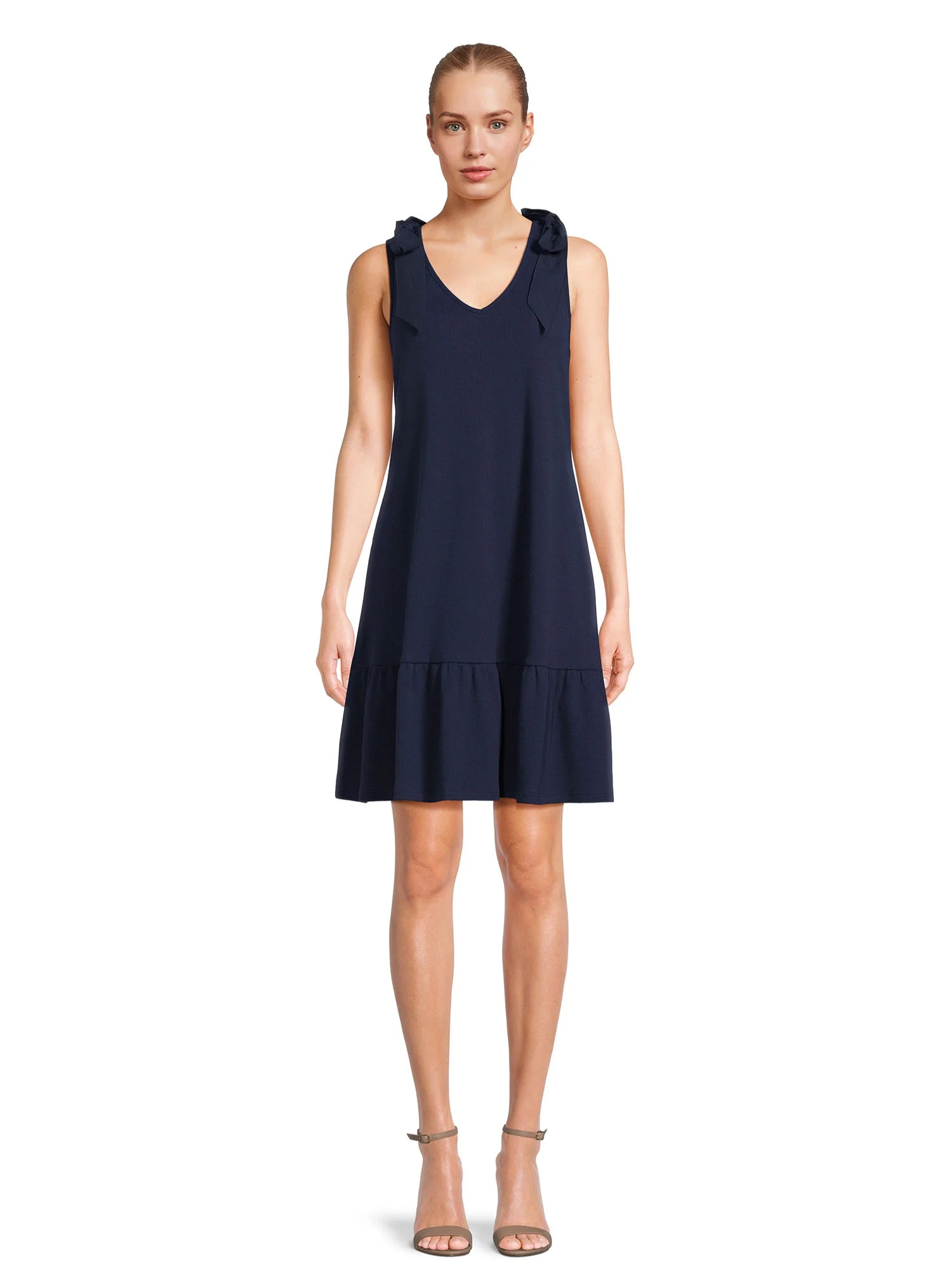 Time and Tru Women's Tie Shoulder Knit Mini Dress, Sizes XS-XXXL | Walmart (US)