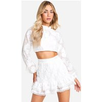 Womens Premium Lace Ruffle Hem Mini Skirt - White - 12 | boohoo (US & Canada)