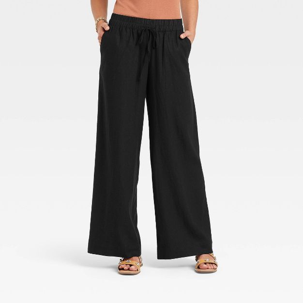 Women&#39;s High-Rise Wide Leg Linen Pull-On Pants - A New Day&#8482; Black XS | Target