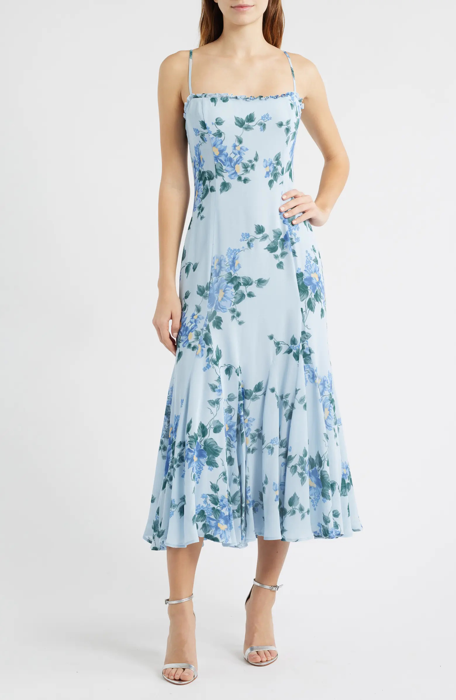Lilibet Floral Ruffle Trim Midi Dress | Nordstrom