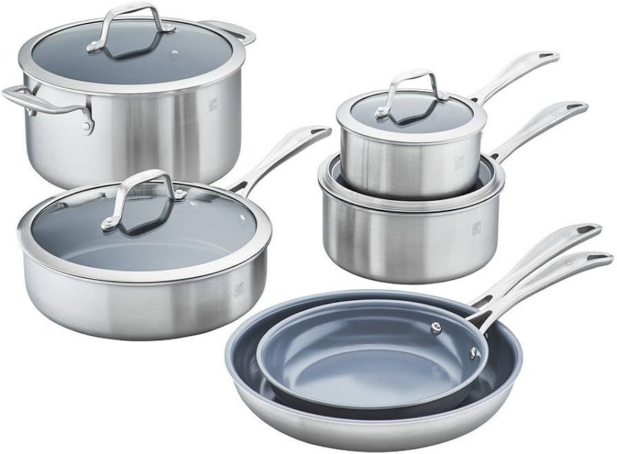 ZWILLING Spirit 3-ply 10-pc Stainless Steel Ceramic Nonstick Pots and Pans Set, Dutch Oven, Fry P... | Amazon (US)