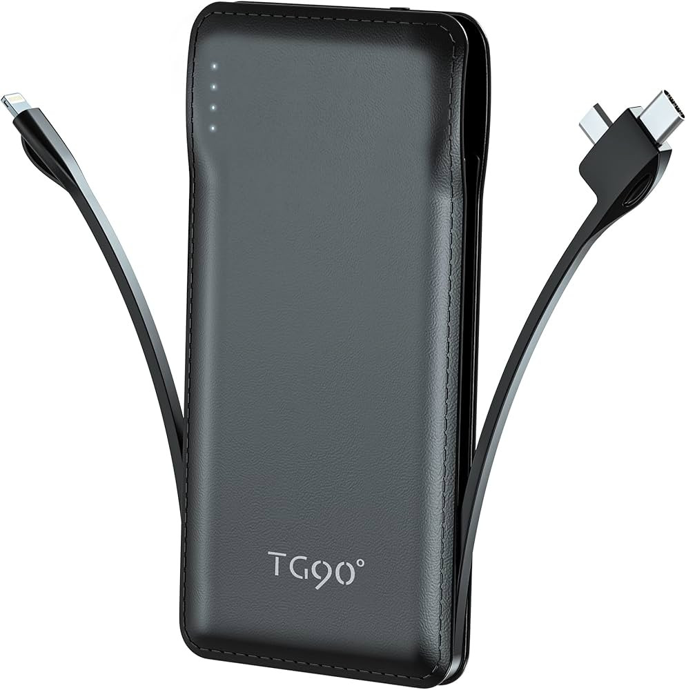 TG90° Power Bank Built in USB C Cable Cord, Portable Charger 10000mAh, Slim 5V Backup External B... | Amazon (US)