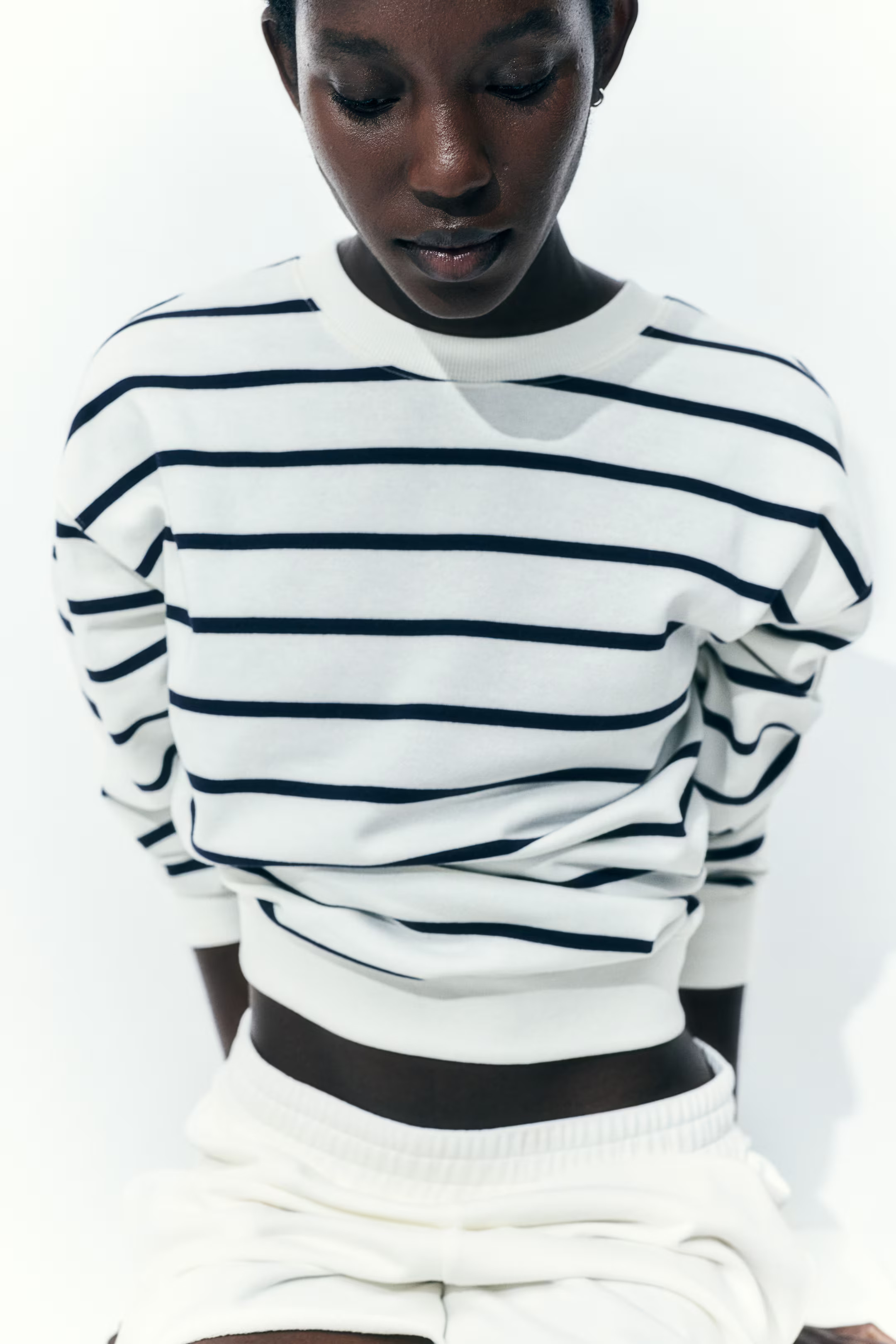 Sweatshirt - White/navy blue striped - Ladies | H&M US | H&M (US + CA)