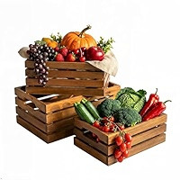 Set of 3 Wooden Crates with Handles for Storage & Display, Natural Acacia Wood Decorative Storage... | Amazon (US)