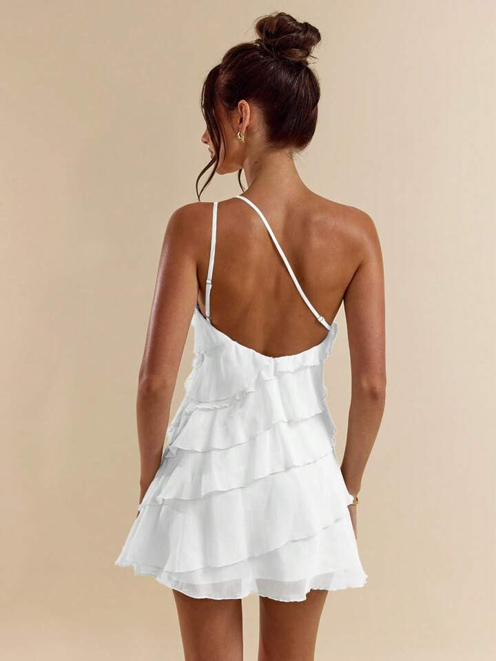 SHEIN BAE Sommerurlaub Am Strand Einfarbiges Apricotfarbenes Mehrlagiges Lotus Blatt Kurzkleid, Geeignet Für Tägliche Verabredungen, Nachtausgänge, Nachtclubs, Partys, Zusammenkünfte, Cocktailpartys, Pool-Partys, Kleidung Für Die Rückkehr Zur Schule, Schulkleidung, Urlaubskleider, Musik Festival Kleidung, Country Musik Festival Kleidung, Konzertkleidung | SHEIN