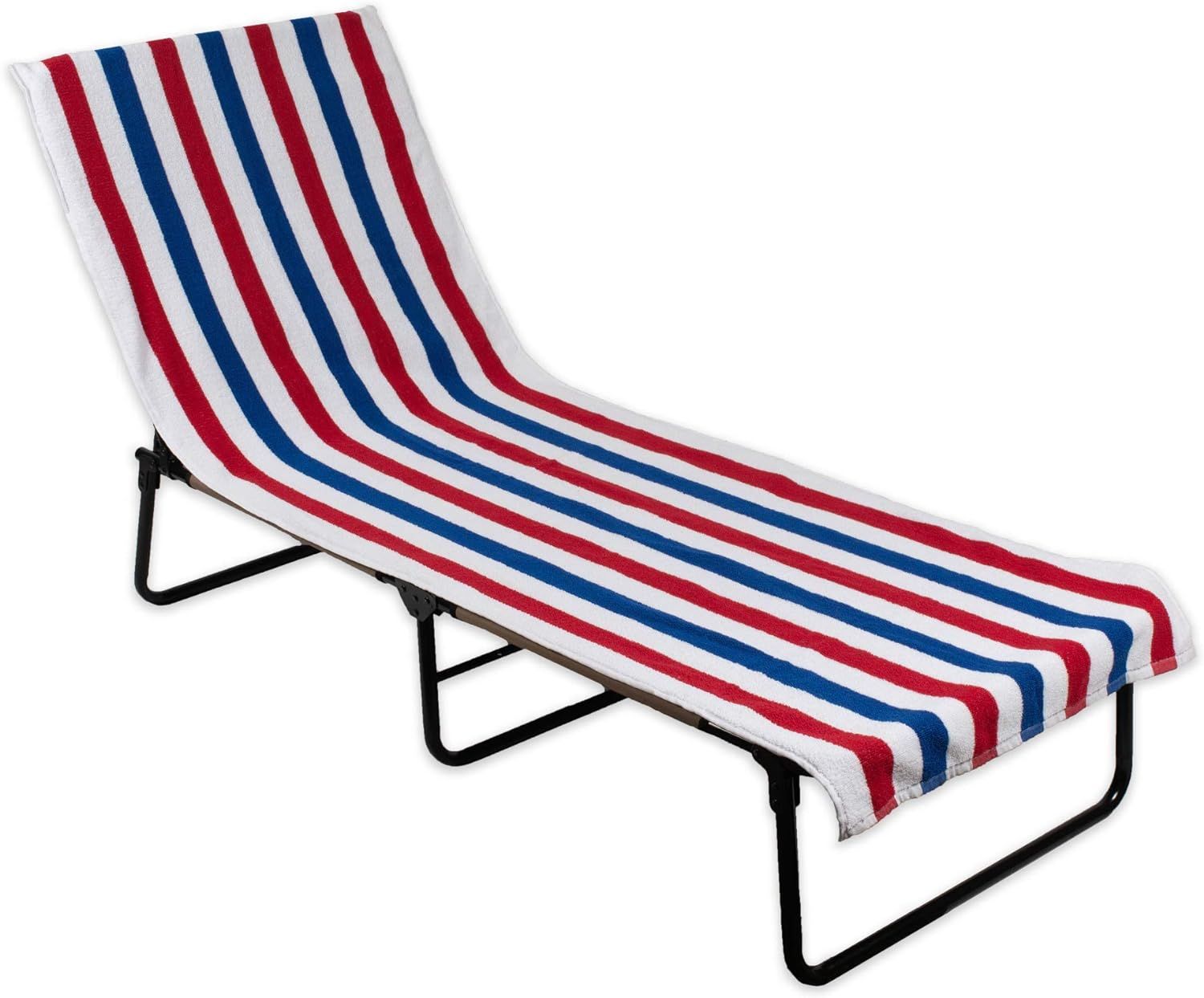 DII Stripe Beach Lounge Chair Towel with Fitted Top Pocket, 26x82, Red, White, Blue | Amazon (US)