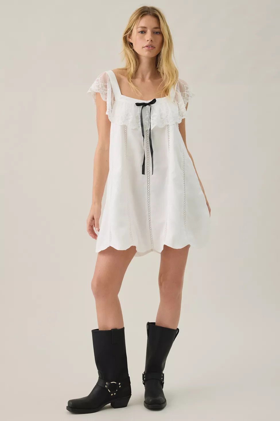 Lulus Lana Lace Trim Cotton Babydoll Mini Dress | Urban Outfitters (US and RoW)