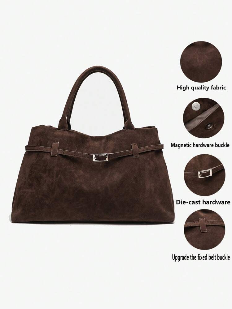 Damen Retro Wildleder-Optik Shopper, Modische Schultertasche Mit Großer Kapazität, Vielseitiger Eleganter Samt-Shopper, Herbst/Winter, Neuester Modischer Wildleder-Tasche Für Frauen, Perfekt Passend Zu Herbst-Outfits Für Damen | SHEIN