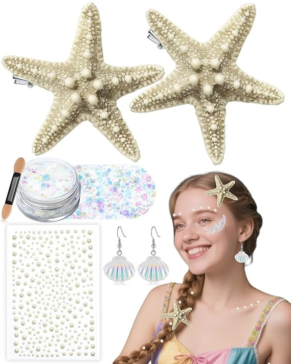 Starfish Hair Clip Mermaid Accessories: 6-PCS Halloween Costume Accessories for Women Girls Merma... | Amazon (US)