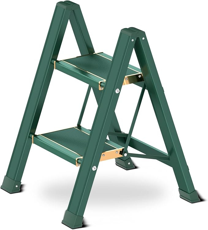 2 Step Ladder, Folding Step Stool with Wide Anti-Slip Gold Wide Pedal, Lightweight Aluminum Step ... | Amazon (US)