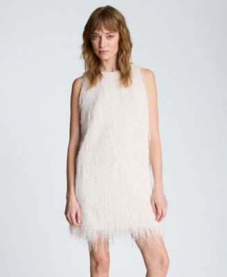 Kenneth Cole Women's Sleeveless Fringed Knit Mini Dress - Oyster | Macy's